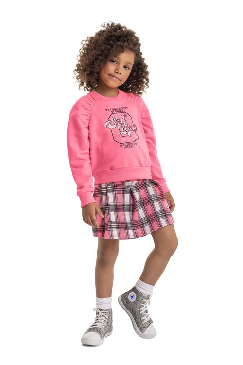 Conjunto Blusão e Short-Saia Infantil Menina (Rosa) Quimby