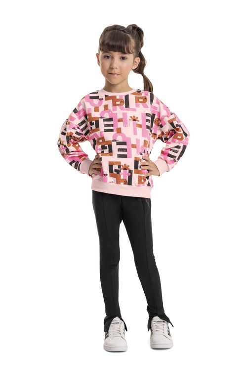 Conjunto Blusão Calça Legging Infantil Menina (Rosa) Quimby