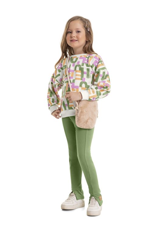 Conjunto Blusão Calça Legging Infantil Menina (Branco) Quimby