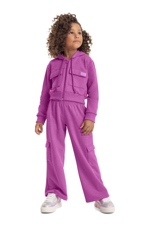 Conjunto Jaqueta Cropped e Wide Leg Infantil Menina (Roxo) Quimby