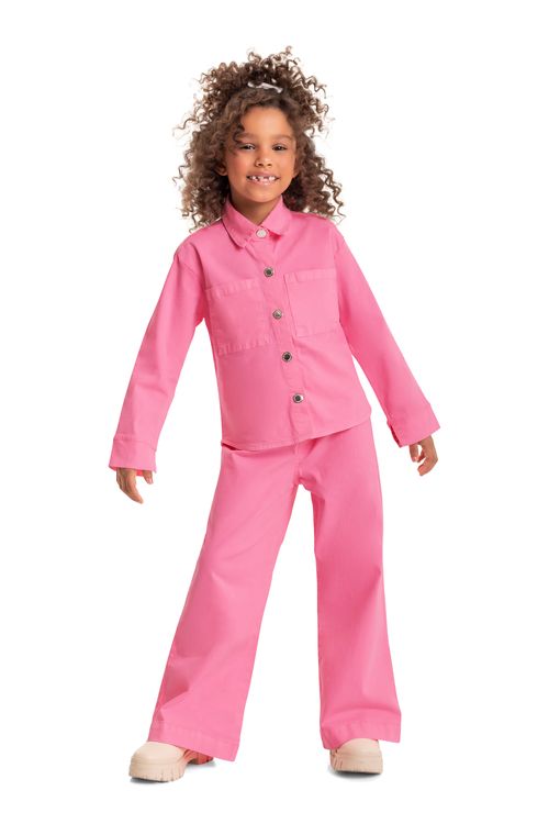 Calça Wide Leg em Sarja Infantil Menina (Rosa) Quimby