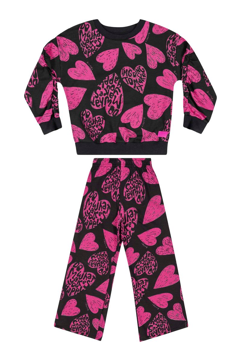 Conjunto-Blusao-e-Calca-Wide-Leg-Infantil-Menina--Preto--Quimby