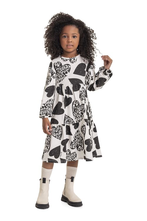 Vestido Estampado Infantil (Preto) Quimby