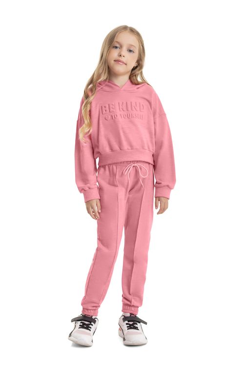 Conjunto Blusão Cropped e Calça Infantil Menina (Rosa) Quimby