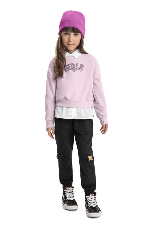 Blusão Cropped em Moletom Infantil Menina (Roxo) Quimby