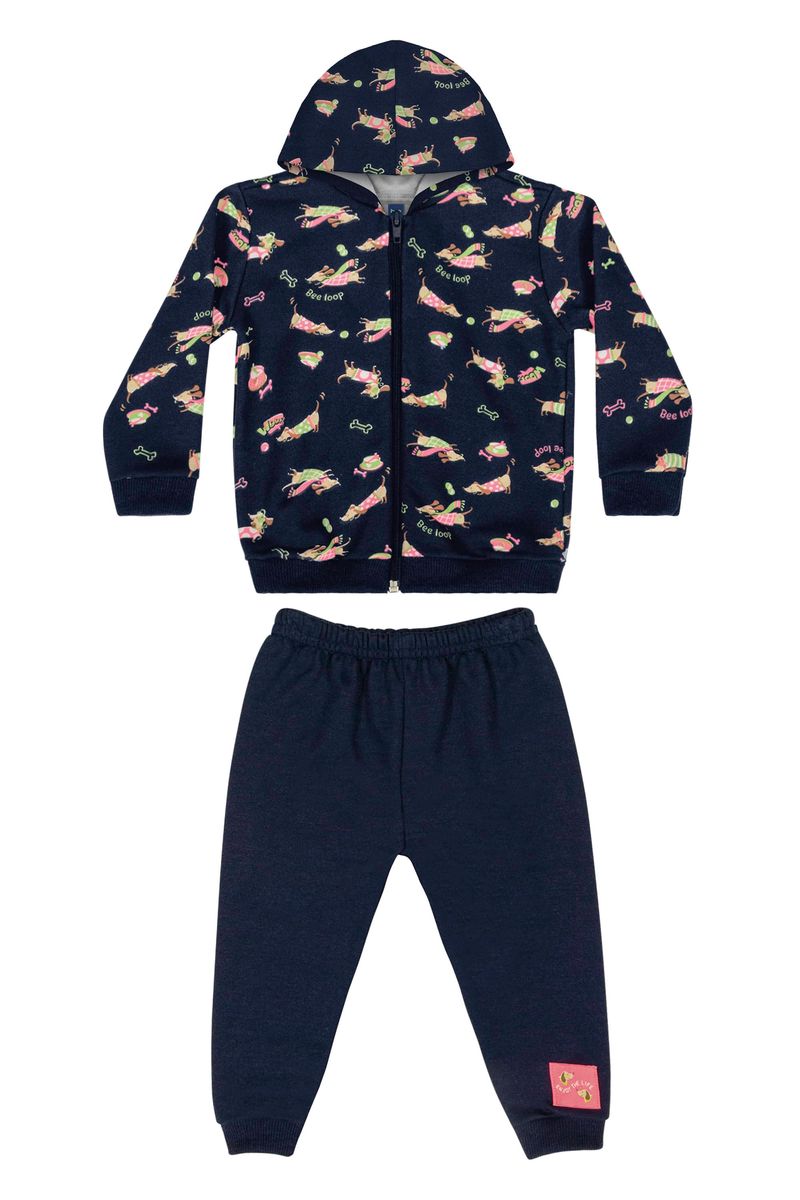 Conjunto-Jaqueta-e-Calca-em-Moletom-Bebe-Menina--Azul-Marinho--Bee-Loop