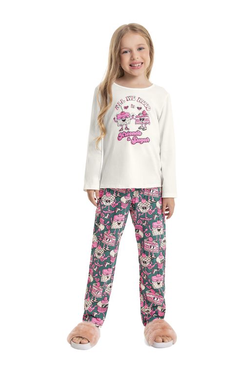 Pijama Estampado Infantil Menina (Branco) Quimby