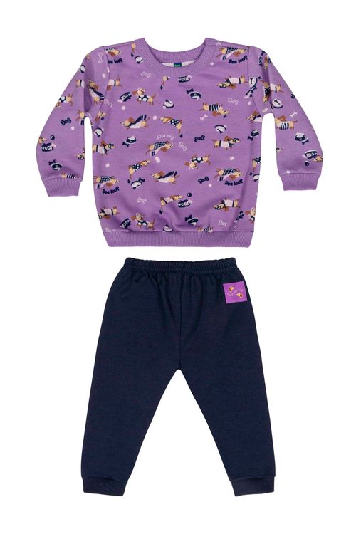 Conjunto Blusão e Calça Bebê Menina (Roxo) Bee Loop