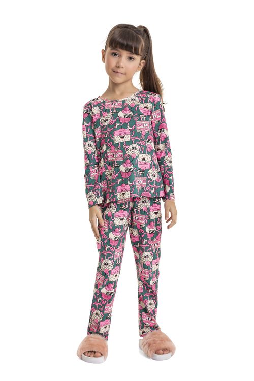 Pijama Estampado Infantil Menina (Verde) Quimby