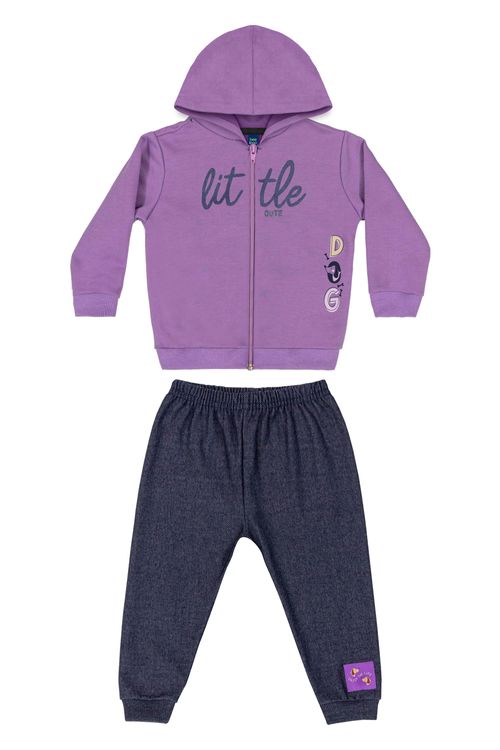 Conjunto Jaqueta e Calça em Moletom Bebê Menina (Roxo) Bee Loop