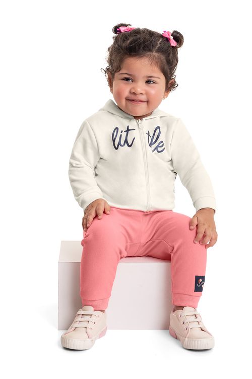 Conjunto Jaqueta e Calça em Moletom Bebê Menina (Off White) Bee Loop