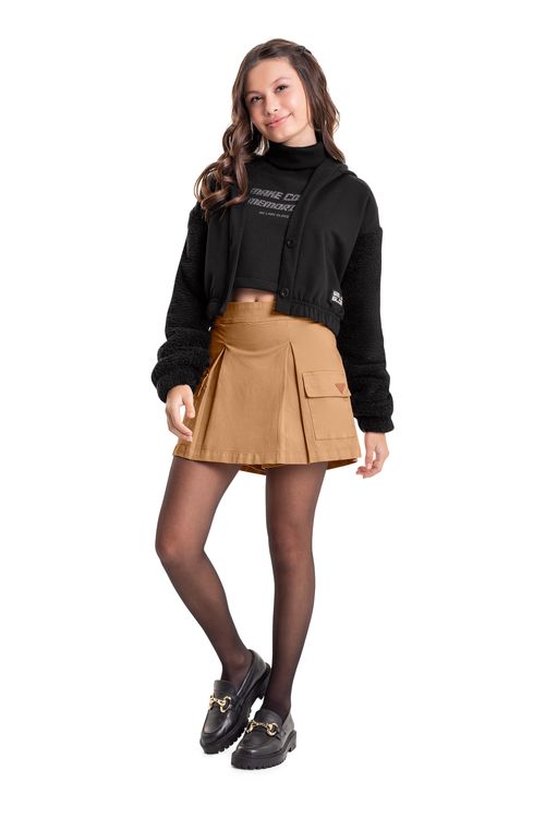 Casaco Cropped em Moletom Juvenil (Preto) Gloss