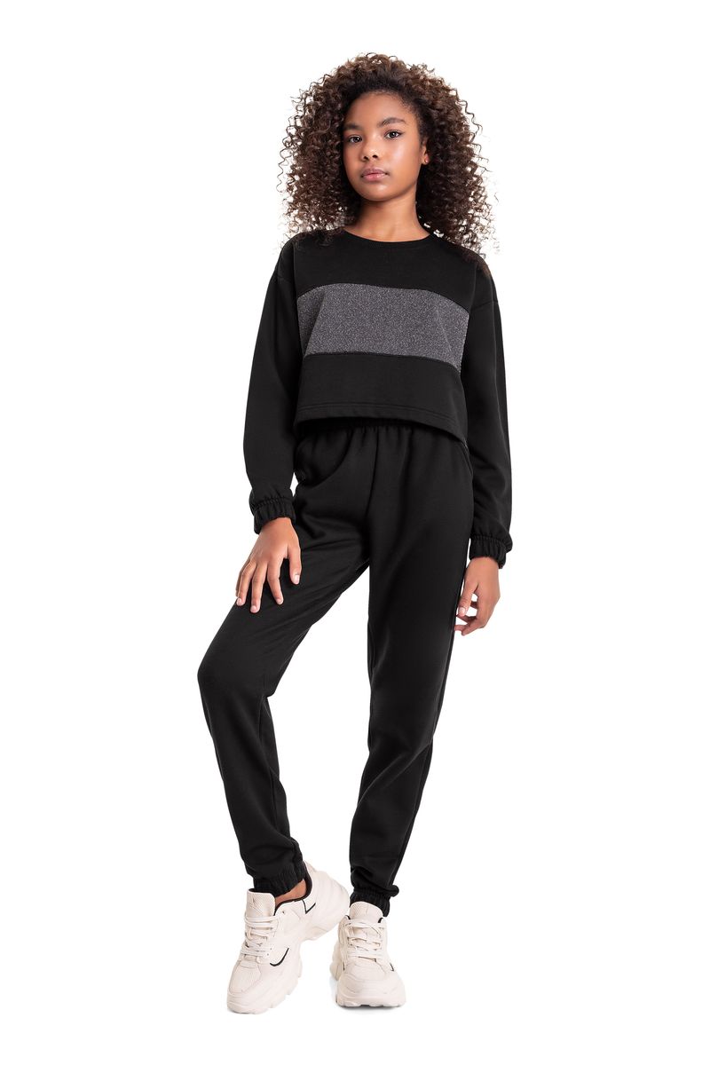 Conjunto-Blusao-Cropped-e-Calca-em-Moletom-Juvenil--Preto--Gloss