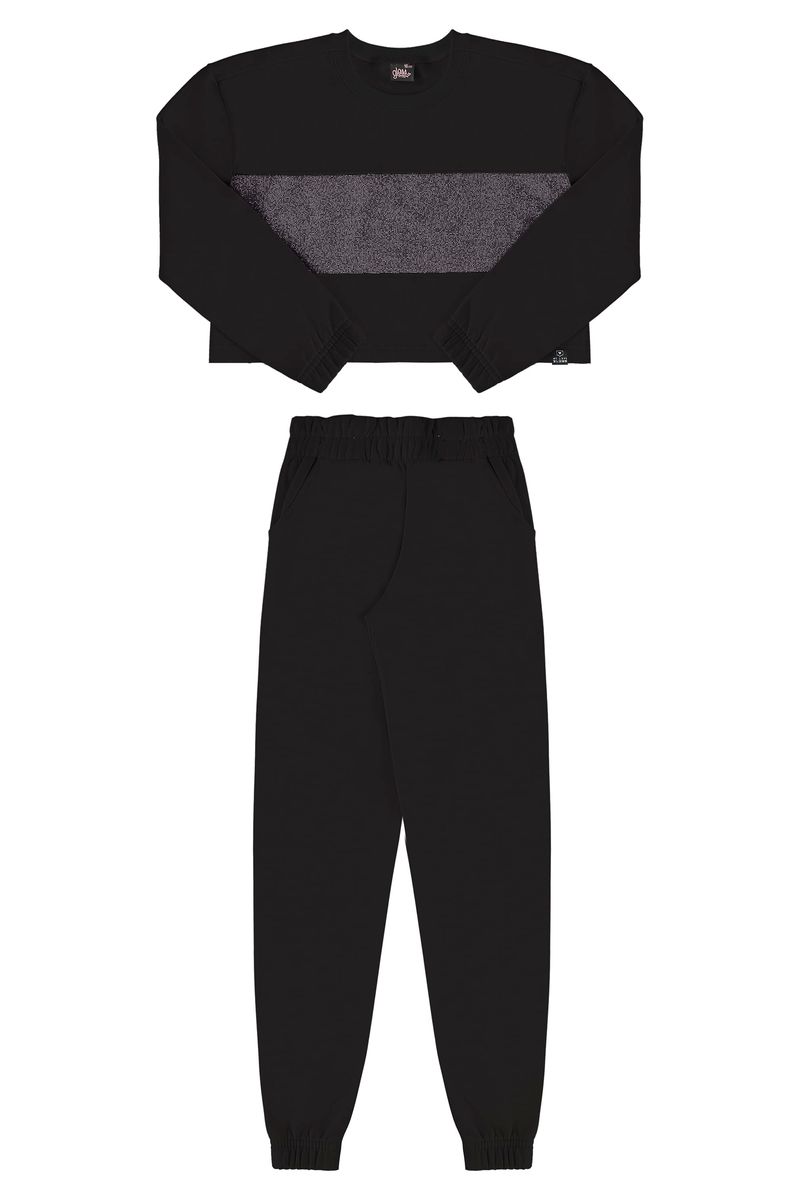 Conjunto-Blusao-Cropped-e-Calca-em-Moletom-Juvenil--Preto--Gloss