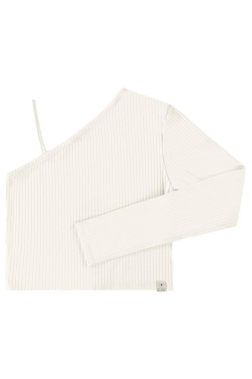 Blusa Básica Manga Única em Ribana Canelada Juvenil (Off White) Gloss