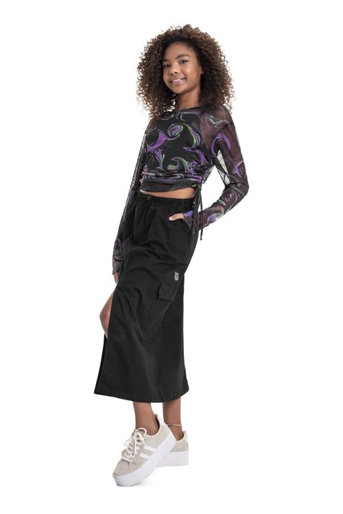 Blusa em Tule e Top em Cotton Juvenil (Roxo) Gloss