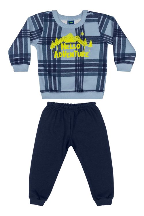 Conjunto Blusão Xadrez e Calça Bebê Menino (Azul) Bee Loop