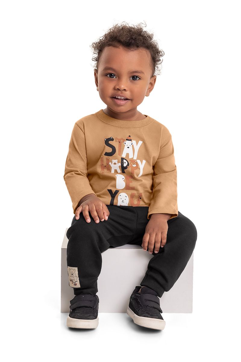 Conjunto-Camiseta-e-Calca-Bebe-Menino--Marrom--Bee-Loop