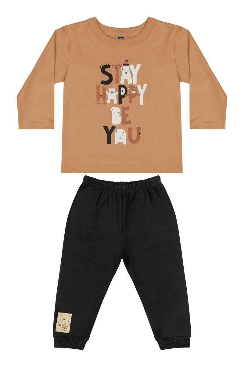 Conjunto-Camiseta-e-Calca-Bebe-Menino--Marrom--Bee-Loop