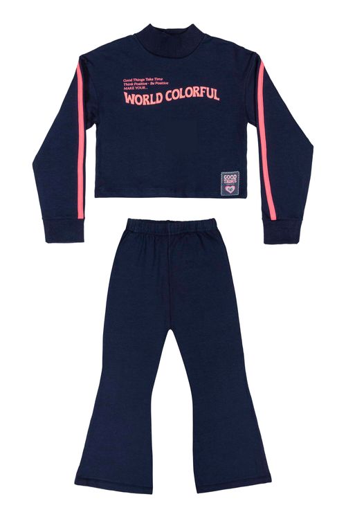 Conjunto Blusão e Calça Infantil Menina (Azul Marinho) Bee Loop