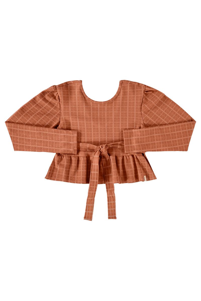 Blusa-Cropped-Xadrez-em-Jacquard-Juvenil--Marrom--Gloss