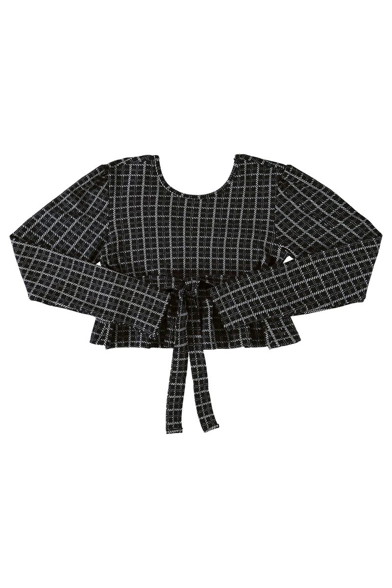 Blusa-Cropped-Xadrez-em-Jacquard-Juvenil--Preto--Gloss
