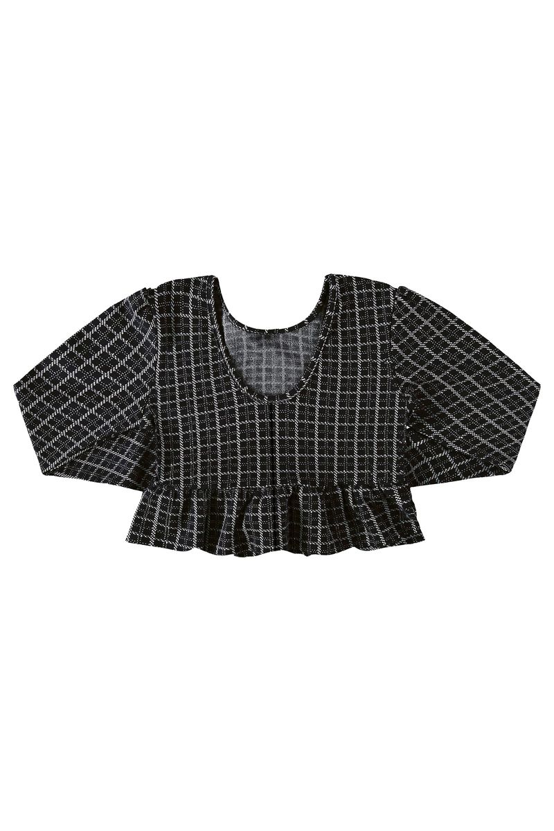 Blusa-Cropped-Xadrez-em-Jacquard-Juvenil--Preto--Gloss