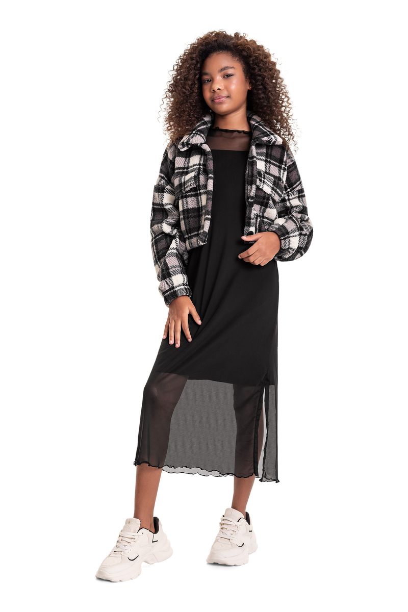 Casaco-Xadrez-em-Plush-Juvenil--Preto--Gloss