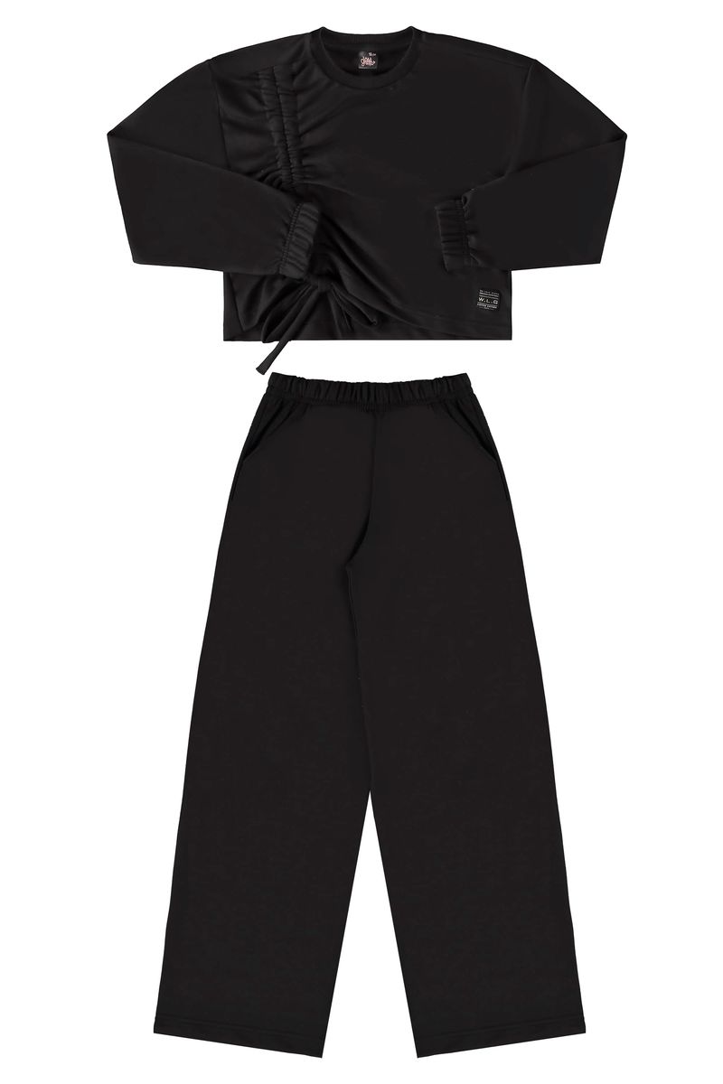 Conjunto-Blusao-e-Calca-Wide-Leg-em-Moletom-Juvenil--Preto--Gloss