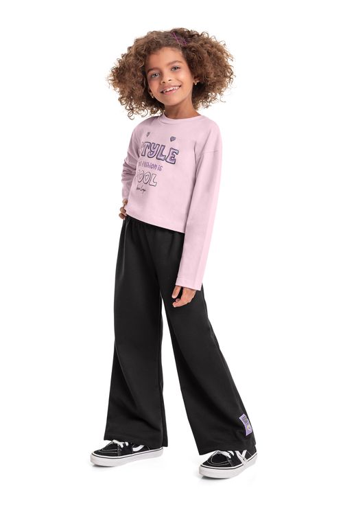 Conjunto Blusa Cropped e Calça Infantil Menina (Roxo) Bee Loop