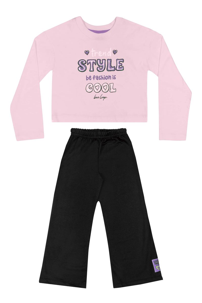 Conjunto-Blusa-Cropped-e-Calca-Infantil-Menina--Roxo--Bee-Loop
