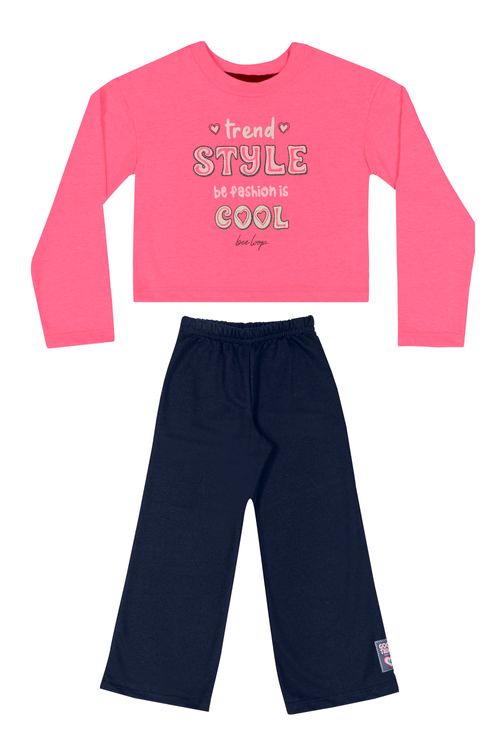 Conjunto Blusa Cropped e Calça Infantil Menina (Rosa) Bee Loop