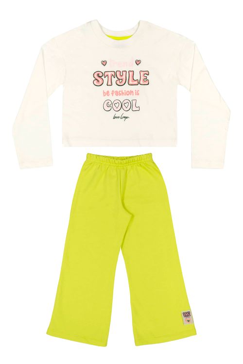 Conjunto Blusa Cropped e Calça Infantil Menina (Off White) Bee Loop