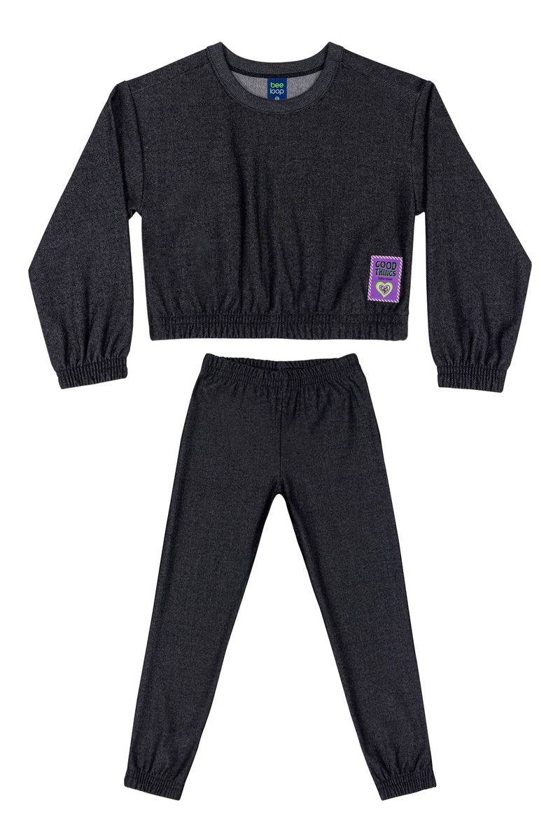 Conjunto-Blusao-Cropped-e-Calca-Infantil-Menina--Preto--Bee-Loop
