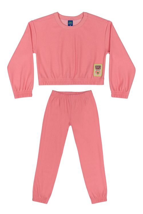 Conjunto Blusão Cropped e Calça Infantil Menina (Rosa) Bee Loop