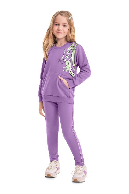 Conjunto Blusão e Legging Infantil Menina (Roxo) Bee Loop