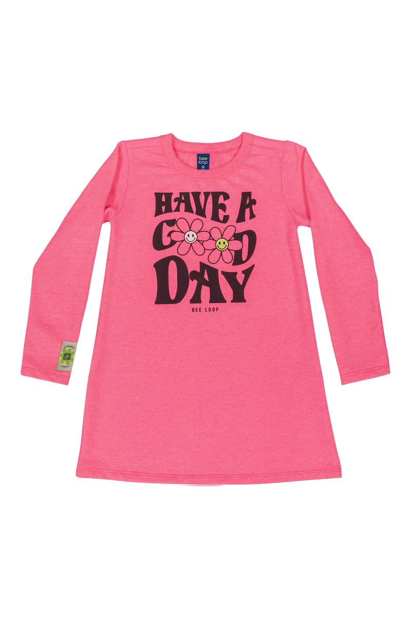 Vestido-de-Manga-Longa-Infantil--Rosa-Pink--Bee-Loop