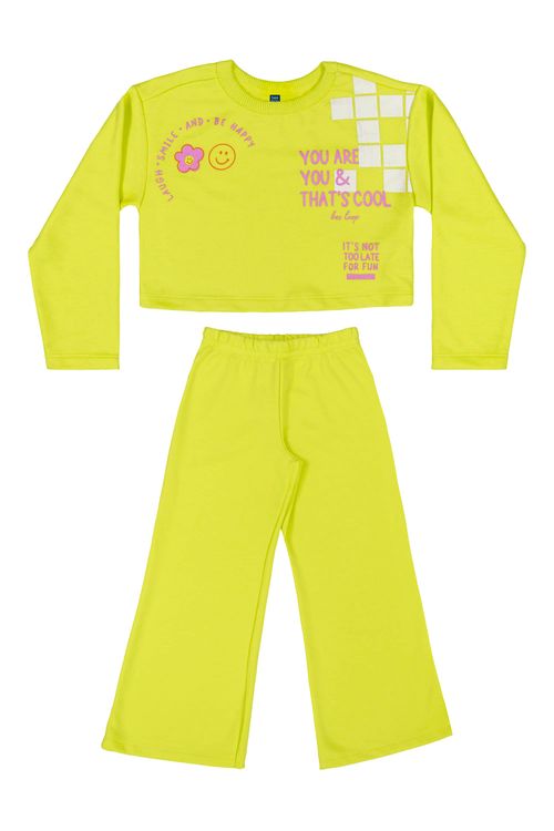 Conjunto Blusão Cropped e Calça Infantil Menina (Verde) Bee Loop