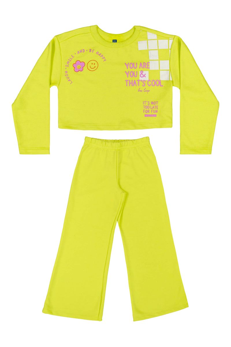 Conjunto-Blusao-Cropped-e-Calca-Infantil-Menina--Verde--Bee-Loop