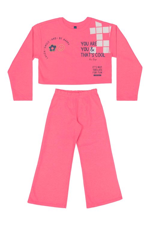 Conjunto Blusão Cropped e Calça Infantil Menina (Rosa Pink) Bee Loop