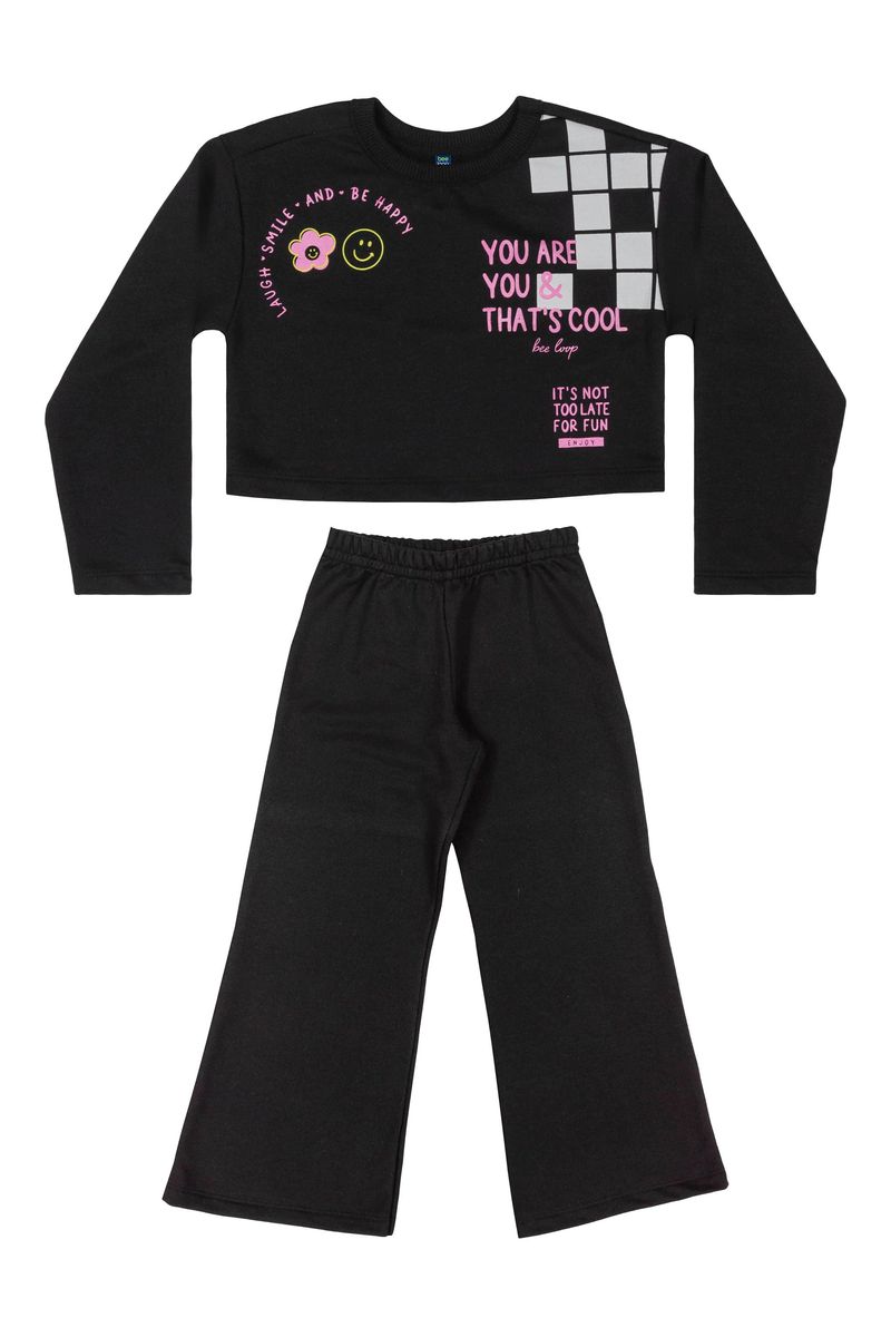 Conjunto-Blusao-Cropped-e-Calca-Infantil-Menina--Preto--Bee-Loop