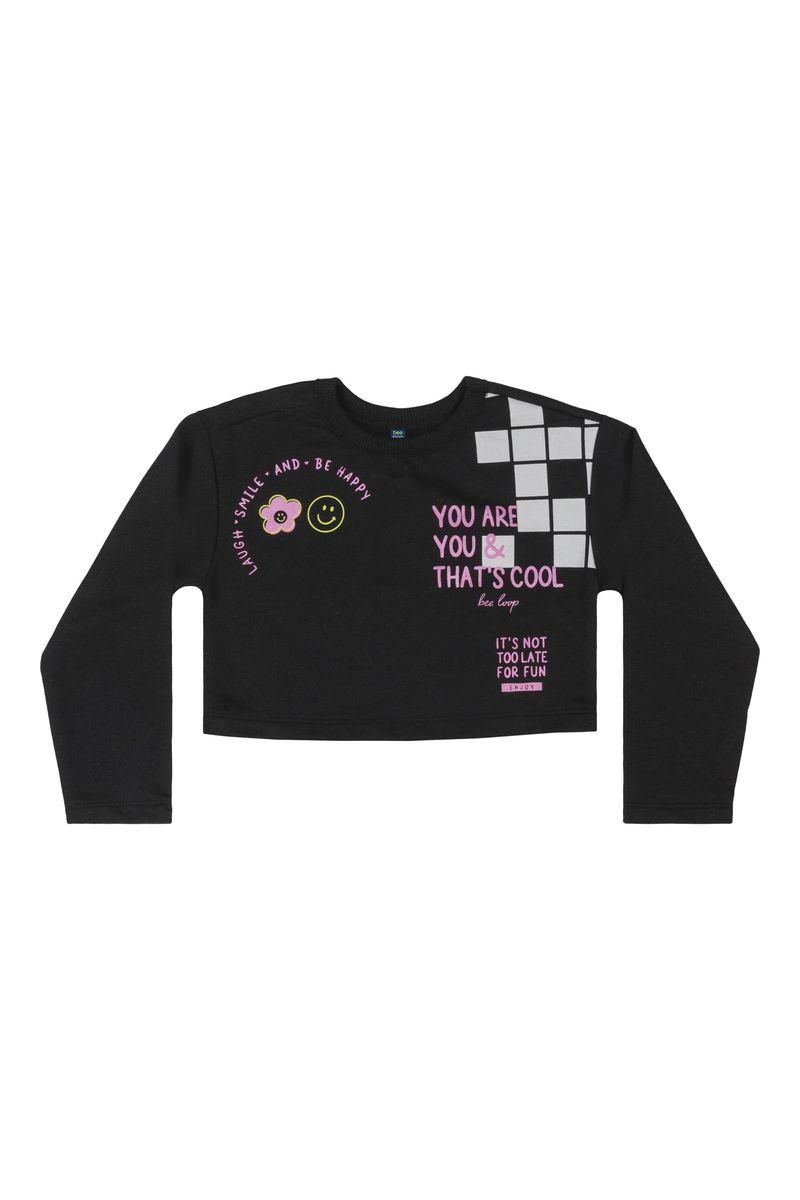 Conjunto-Blusao-Cropped-e-Calca-Infantil-Menina--Preto--Bee-Loop