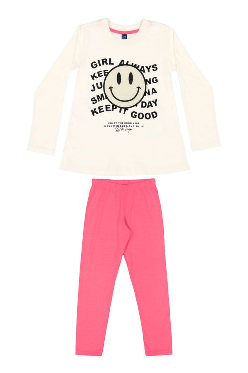 Conjunto Blusa e Legging Infantil Menina (Off White) Bee Loop