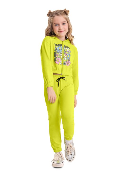 Conjunto Jaqueta Cropped e Calça Infantil Menina (Verde) Bee Loop