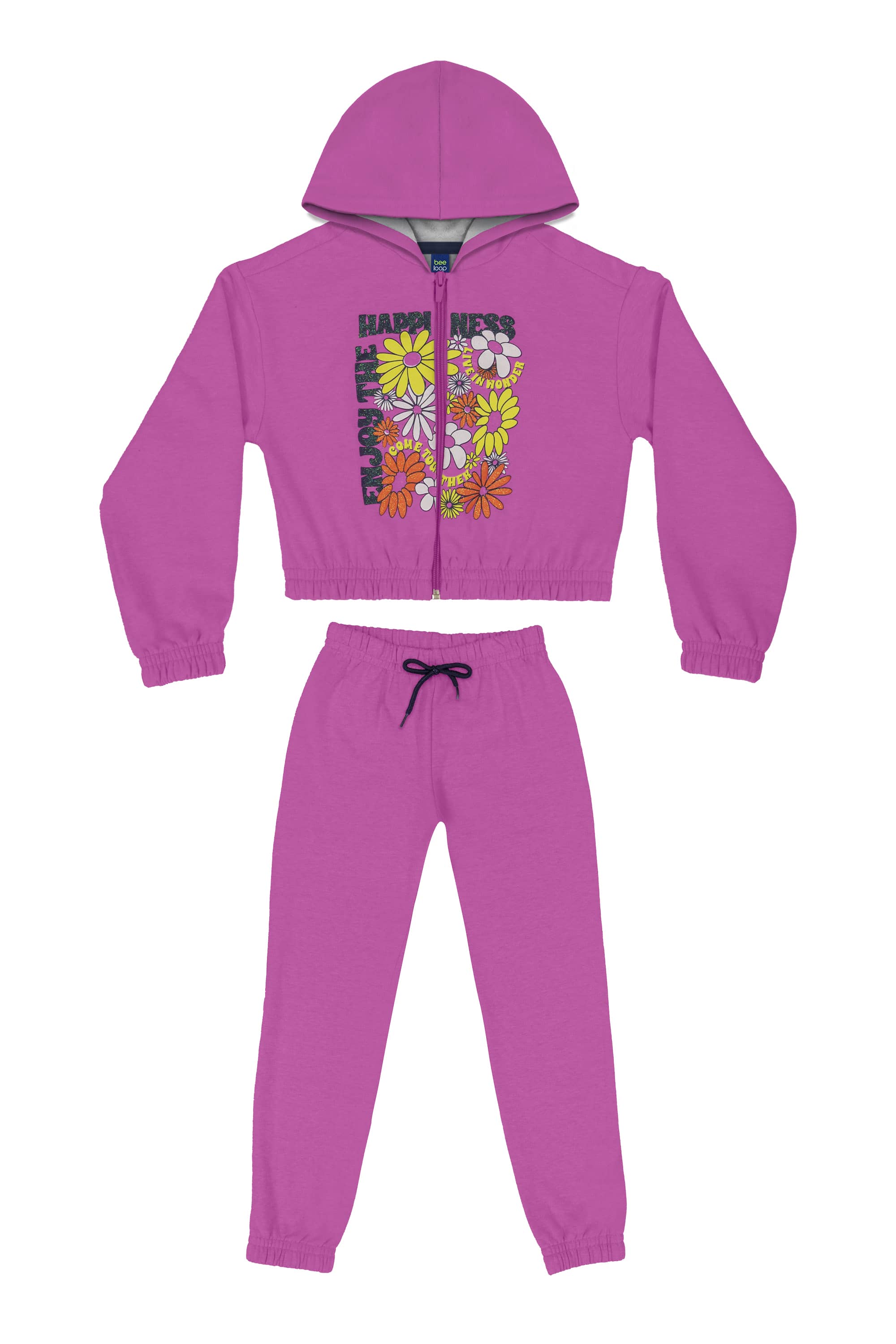 Conjunto Jaqueta Cropped e Calça Infantil Menina (Roxo) Bee Loop