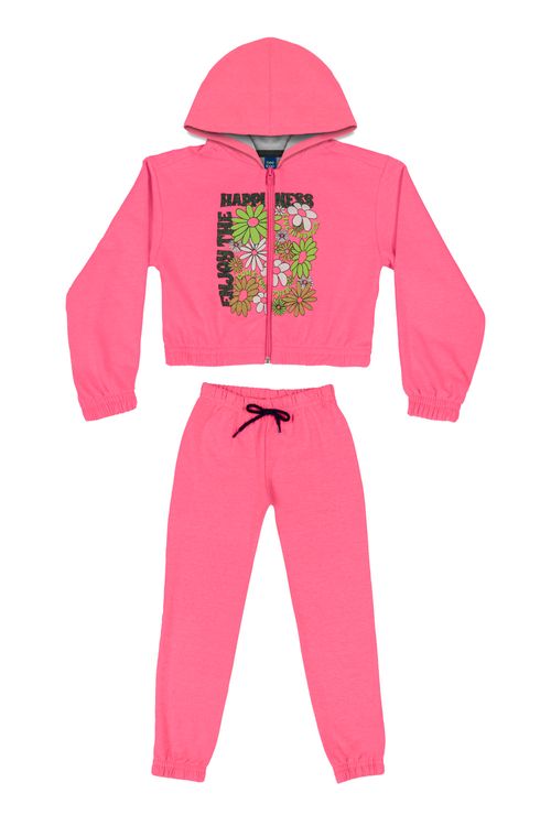 Conjunto Jaqueta Cropped e Calça Infantil Menina (Rosa Pink) Bee Loop