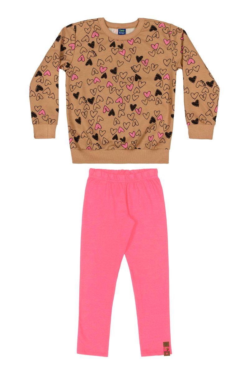 Conjunto-Blusao-e-Legging-Infantil-Menina--Marrom--Bee-Loop
