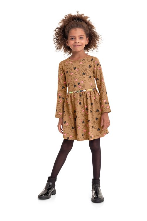 Vestido Estampado Infantil (Marrom) Bee Loop