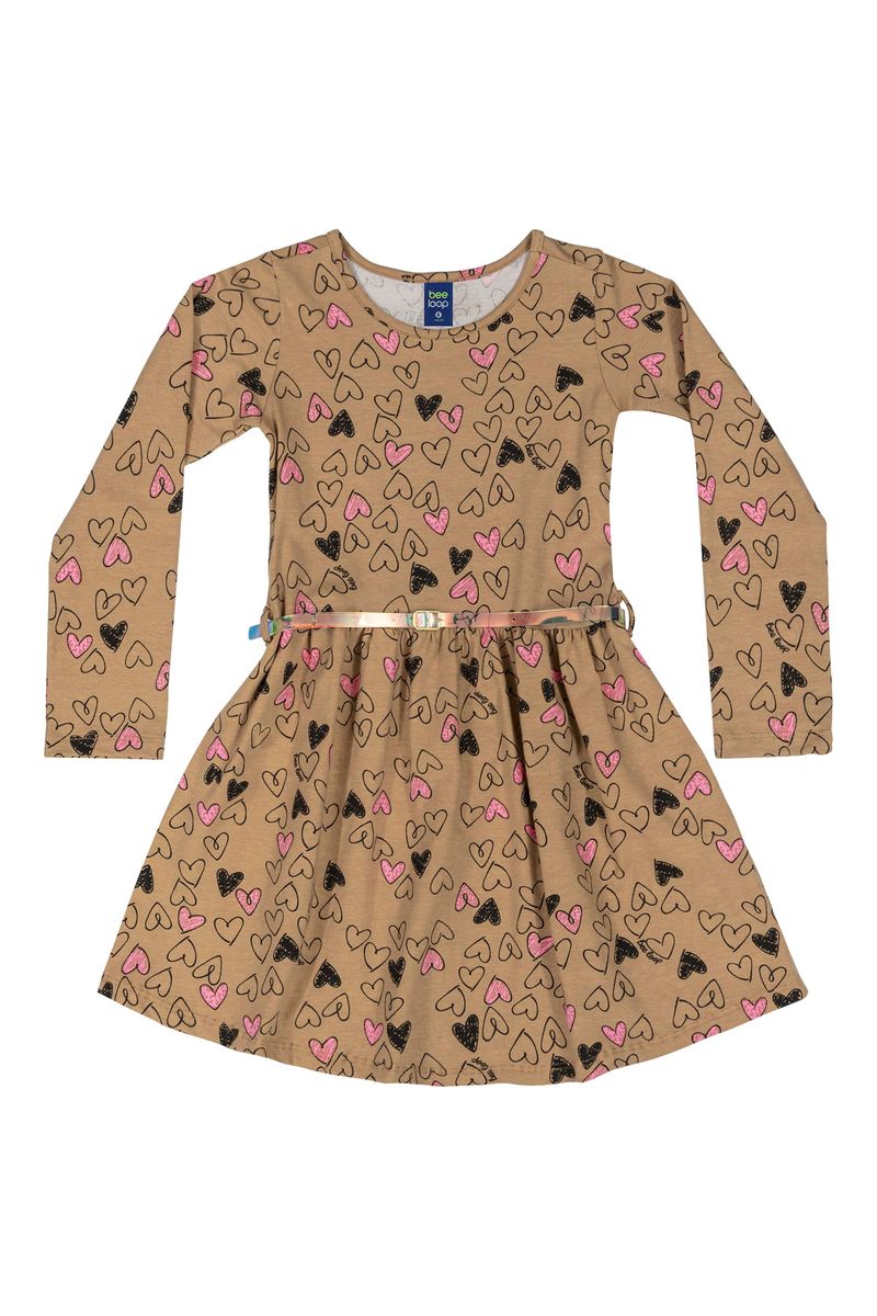 Vestido-Estampado-Infantil--Marrom--Bee-Loop