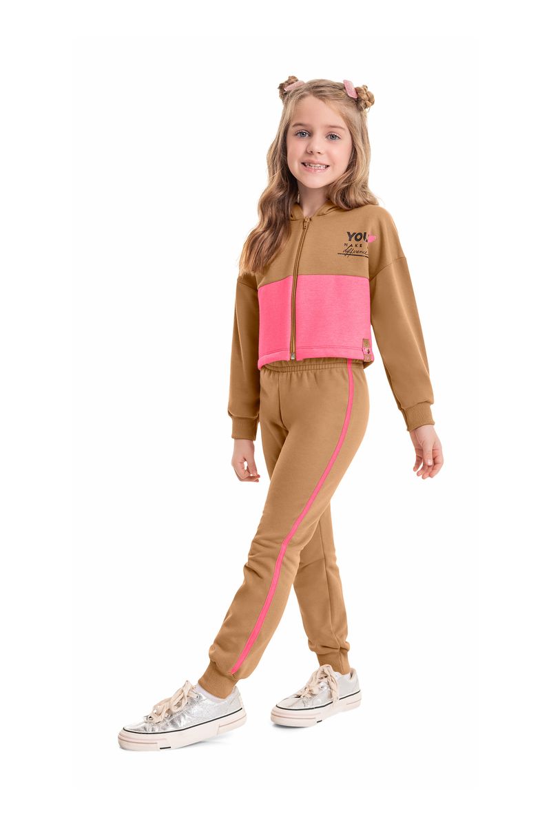 Conjunto-Jaqueta-Cropped-e-Calca-Infantil-Menina--Marrom--Bee-Loop